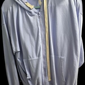 Light Blue Hoodie with Yellow Drawstrings